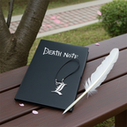 Ensemble carnet d'anime : carnet en cuir, collier et stylo plume