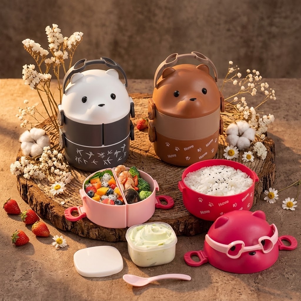 Boîte à Bento Enfants Isotherme et Empilable – Mignonne et Pratique pour les Repas