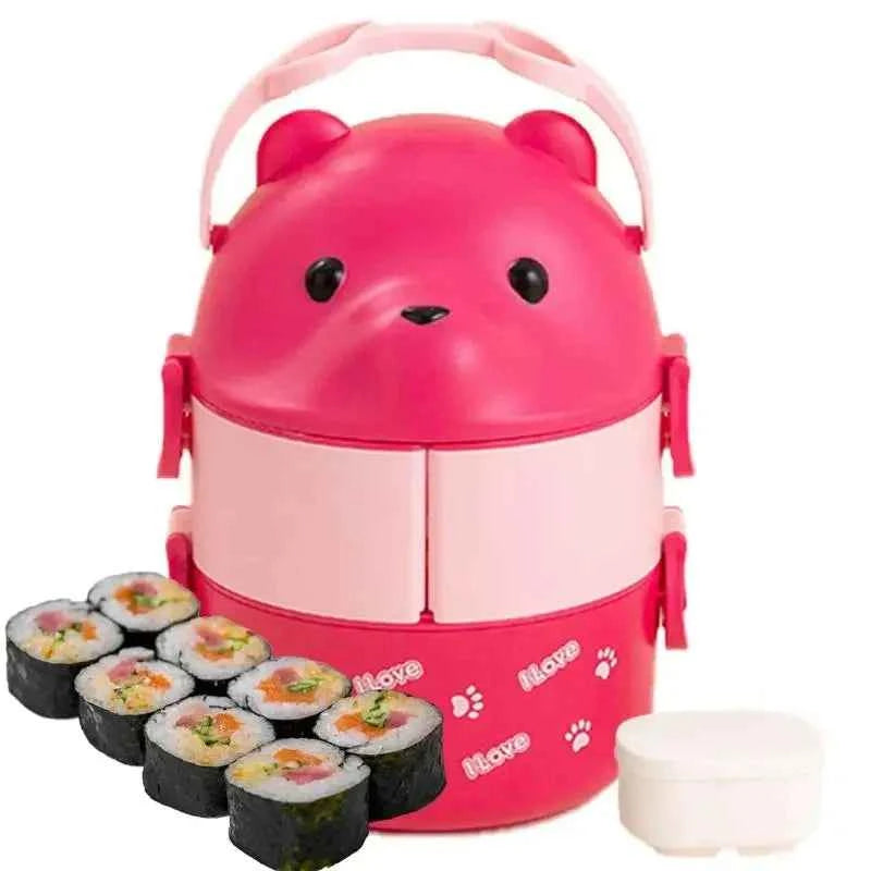 Boîte à bento thermique, empilable, portable, boîte à lunch mignonne pour enfants motif dessin animé, double compartiment