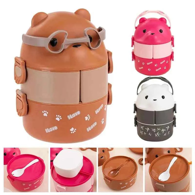 Boîte à bento thermique, empilable, portable, boîte à lunch mignonne pour enfants motif dessin animé, double compartiment