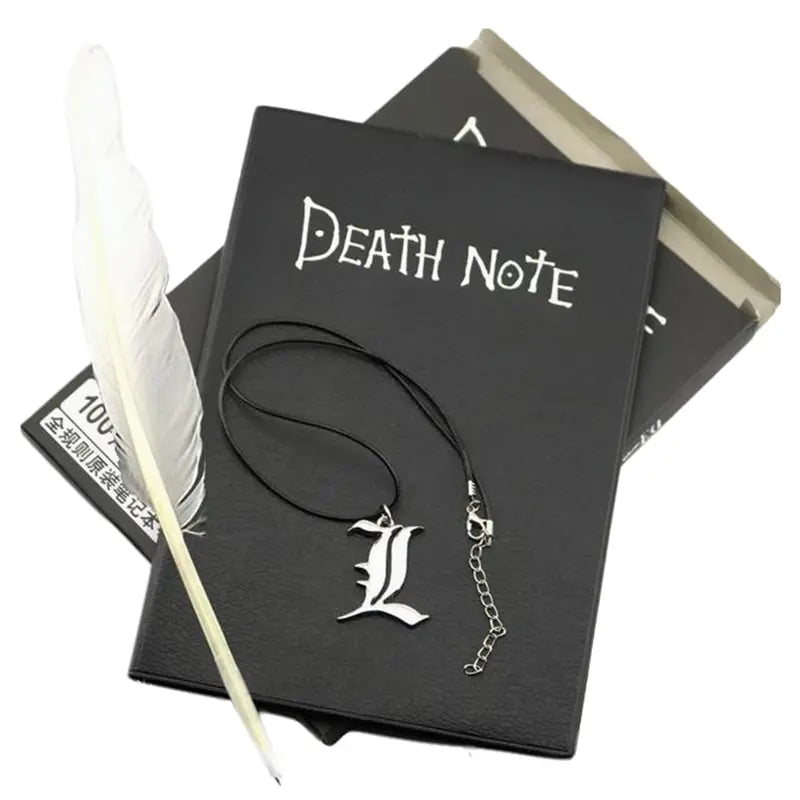 Ensemble carnet d'anime : carnet en cuir, collier et stylo plume