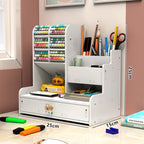 Porte-stylos et crayons en bois, organisateur de bureau avec étagères, accessoires de rangement pour bureau, bibliothèque et bureau à domicile