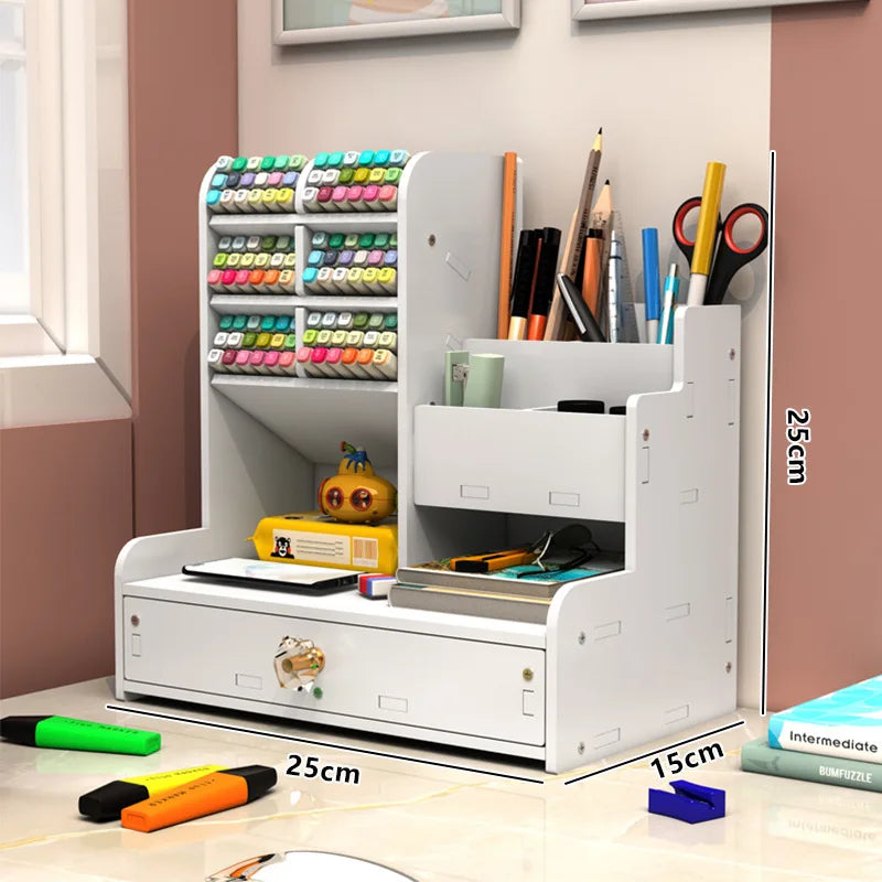 Porte-stylos et crayons en bois, organisateur de bureau avec étagères, accessoires de rangement pour bureau, bibliothèque et bureau à domicile