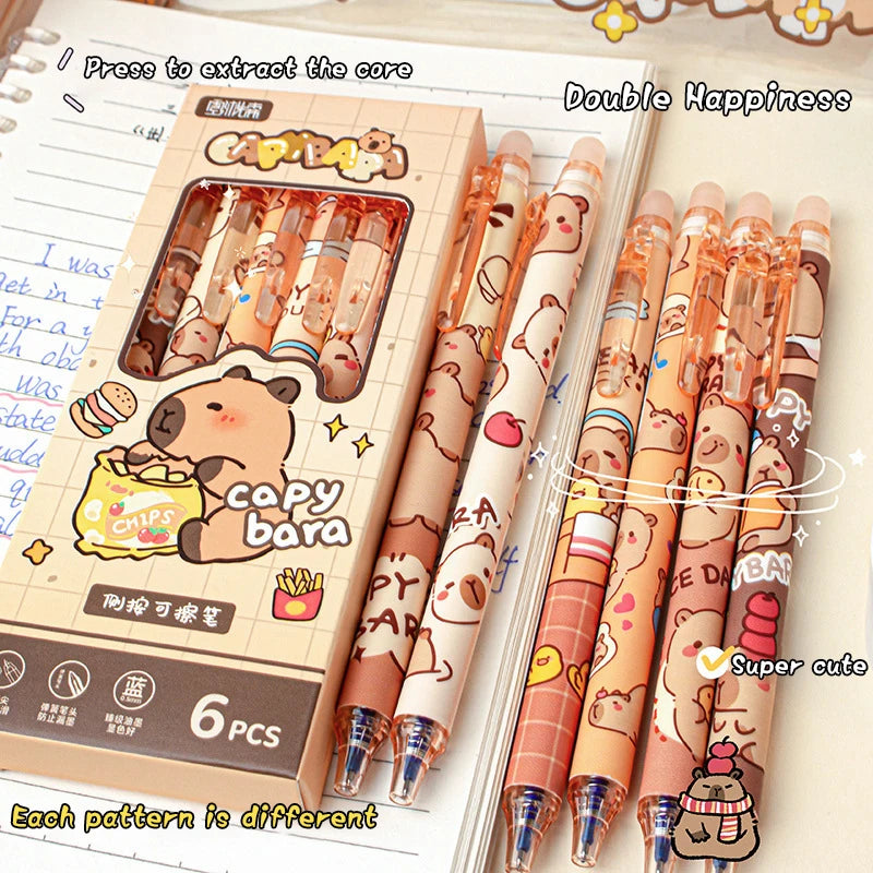 Stylos gel motif capybara – Lot de 6 stylos