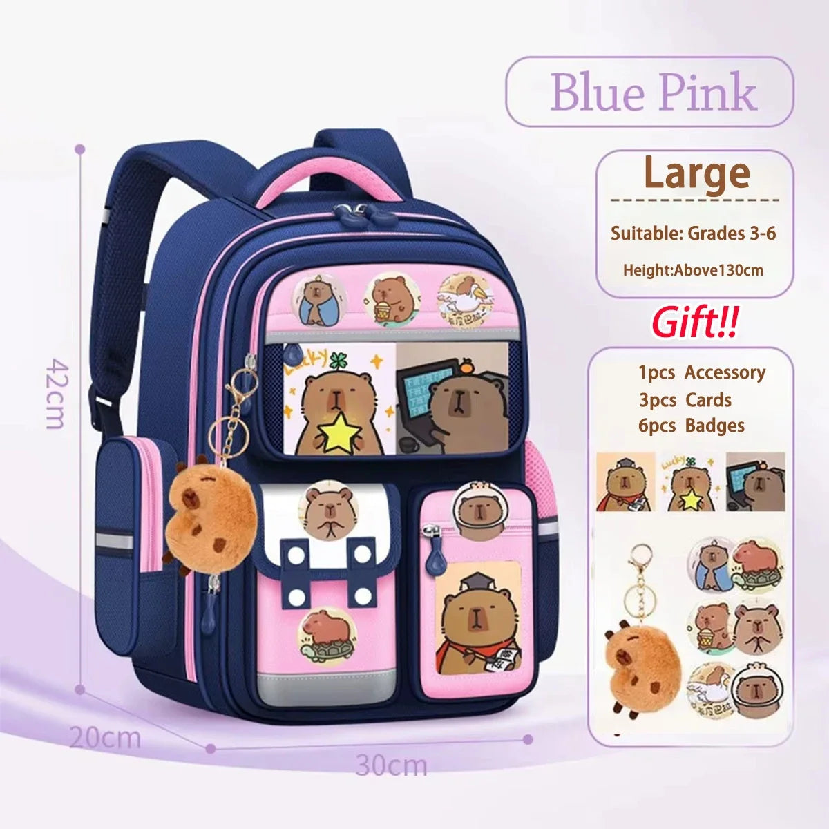 Sac à dos scolaire Capybara imperméable et grande capacité
