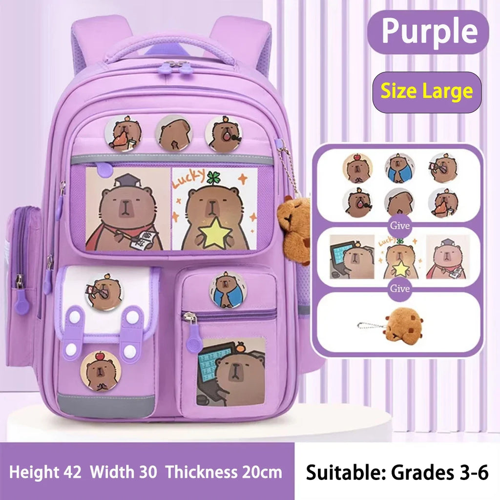 Sac à dos scolaire Capybara imperméable et grande capacité