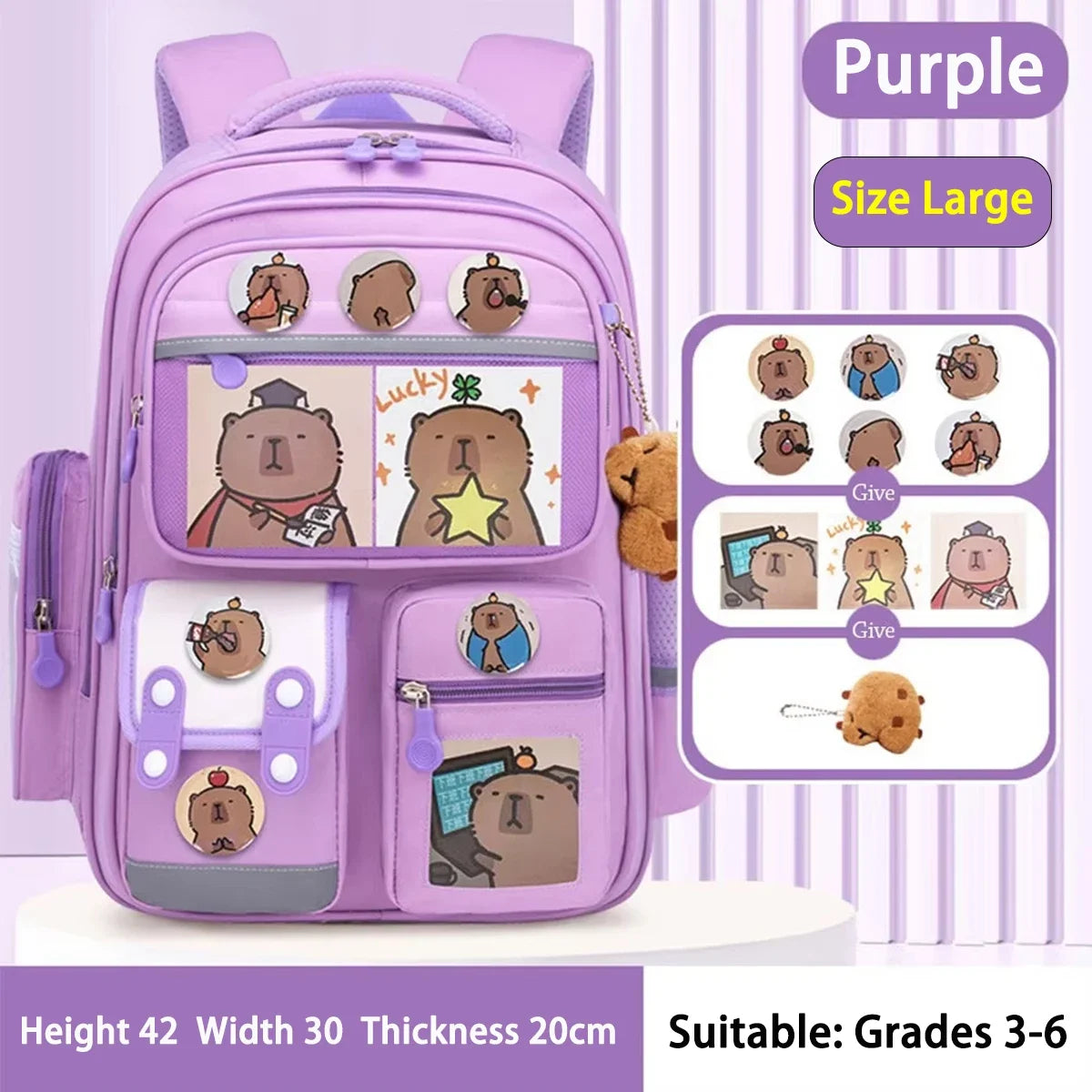 Sac à dos scolaire Capybara imperméable et grande capacité