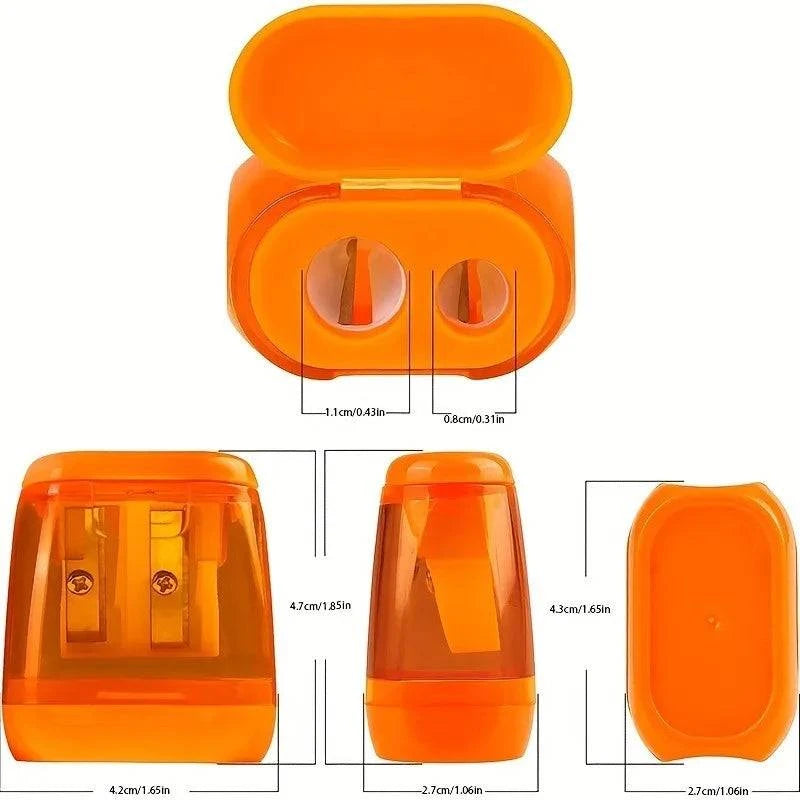 Set di 4 temperamatite manuali in plastica trasparente e colorata.