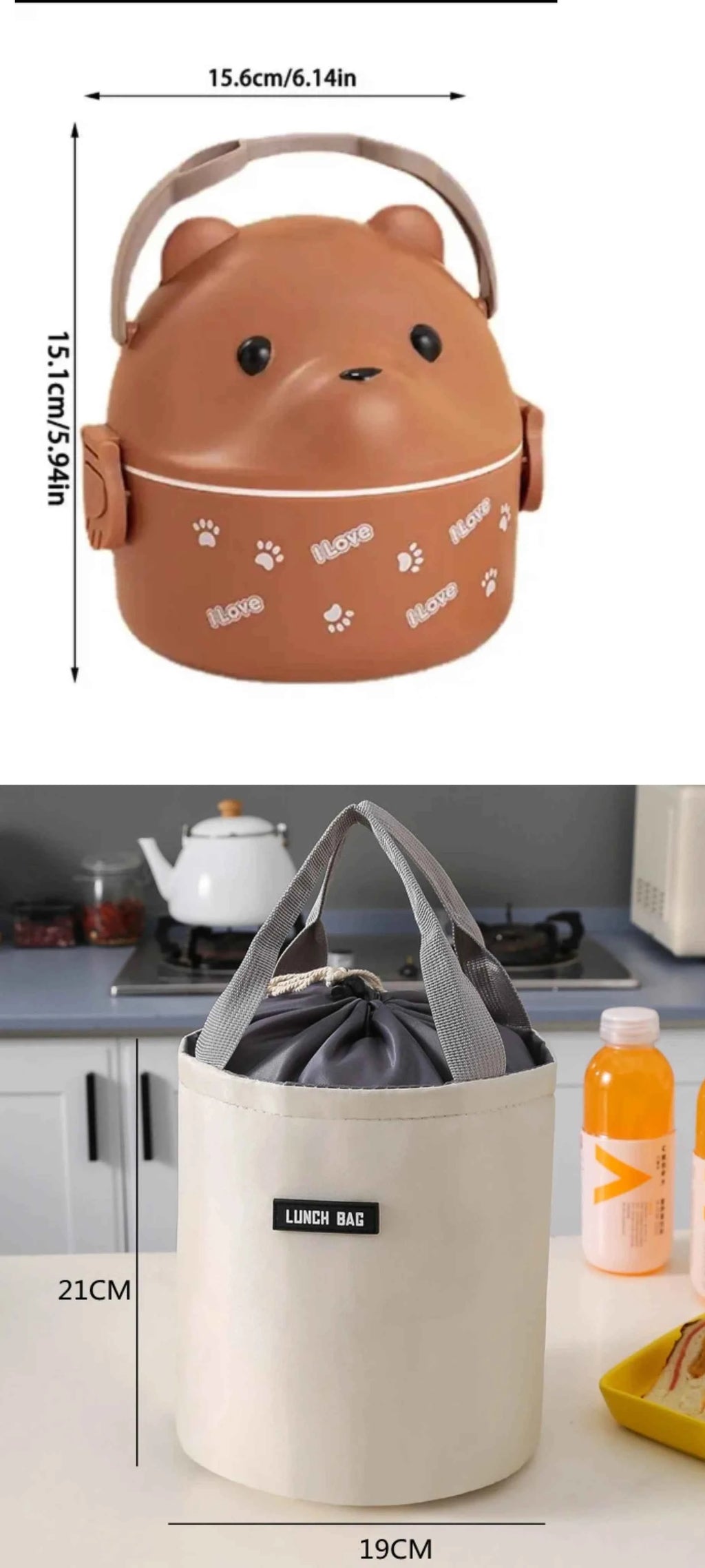 Boîte à bento thermique, empilable, portable, boîte à lunch mignonne pour enfants motif dessin animé, double compartiment