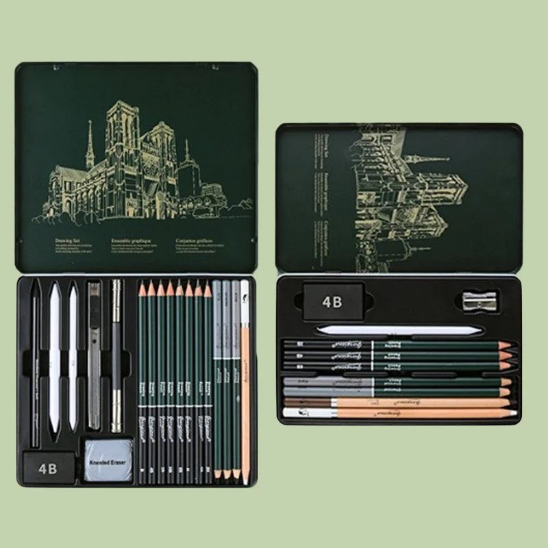 Ensemble de crayons de dessin (10, 12 ou 19 pièces) – Crayons à esquisse, graphite et fusain