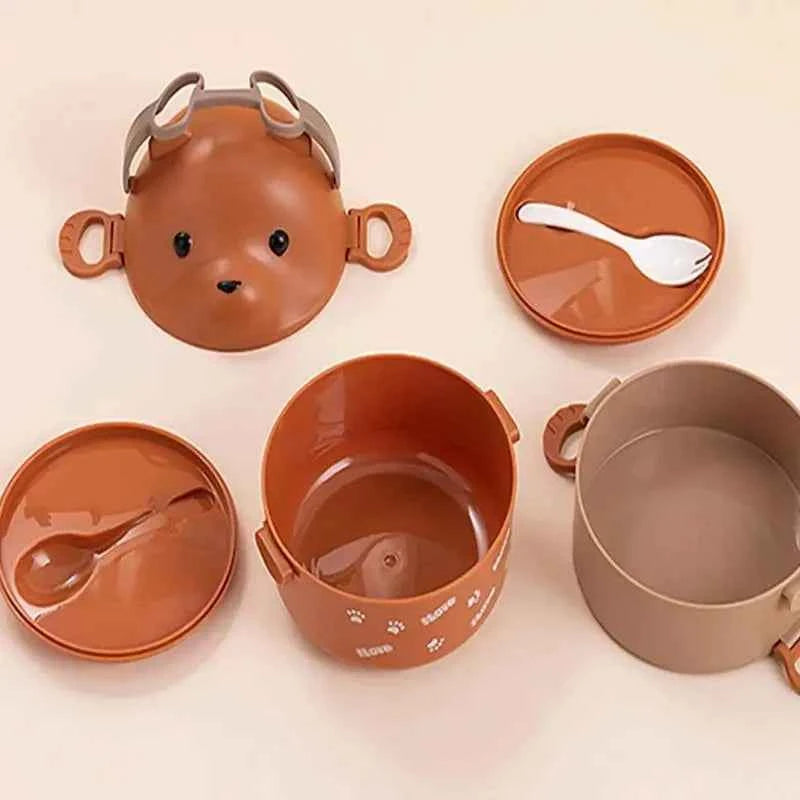 Boîte à bento thermique, empilable, portable, boîte à lunch mignonne pour enfants motif dessin animé, double compartiment