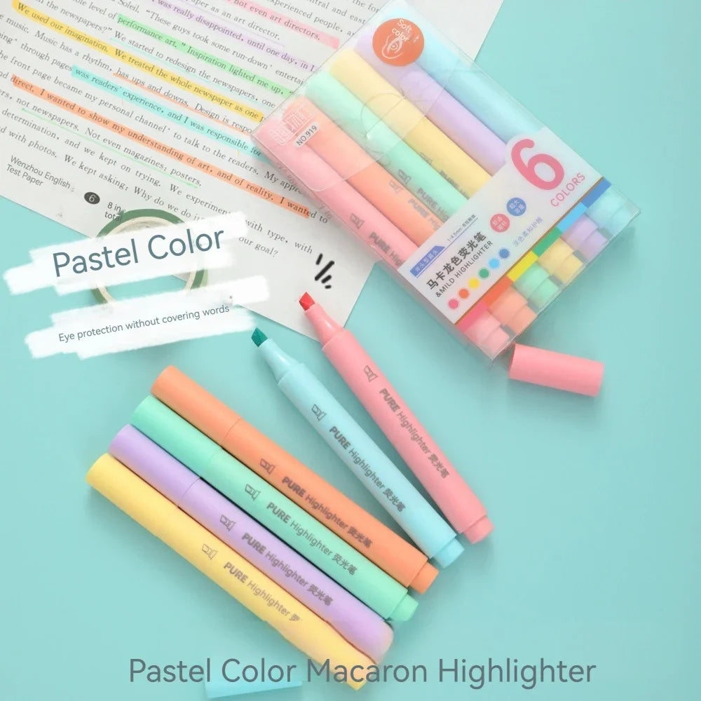 Lot de 6 surligneurs aux couleurs pastel (style macaron)