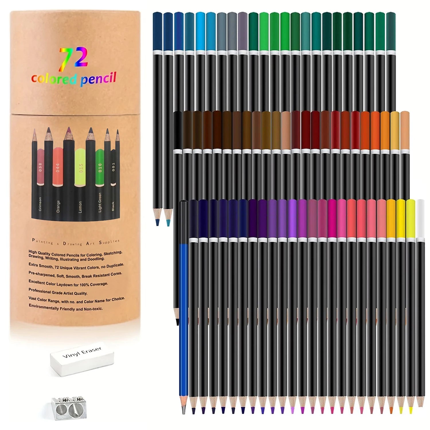 Coffret de 180 crayons de couleur  – Crayons à base d'huile non toxiques pour le dessin d'art, l'esquisse et le coloriage