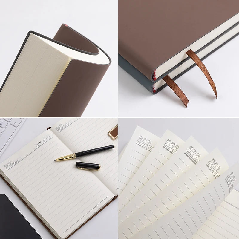 Carnet A5 en cuir souple, couverture imperméable et toucher agréable.
