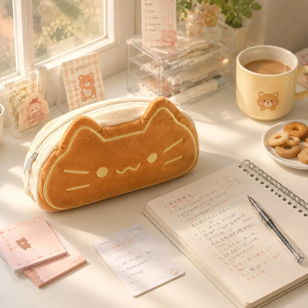 Trousse à papeterie kawaii motif chat – pour les amoureux de capybaras