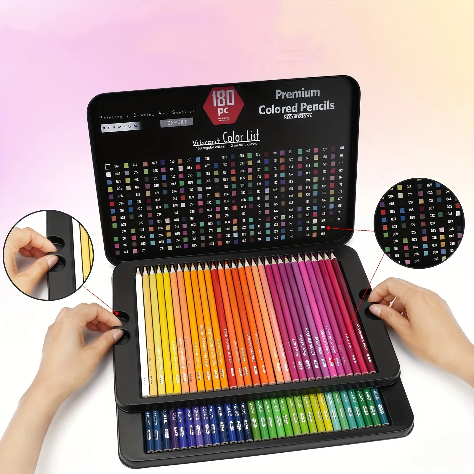 Coffret de 180 crayons de couleur  – Crayons à base d'huile non toxiques pour le dessin d'art, l'esquisse et le coloriage