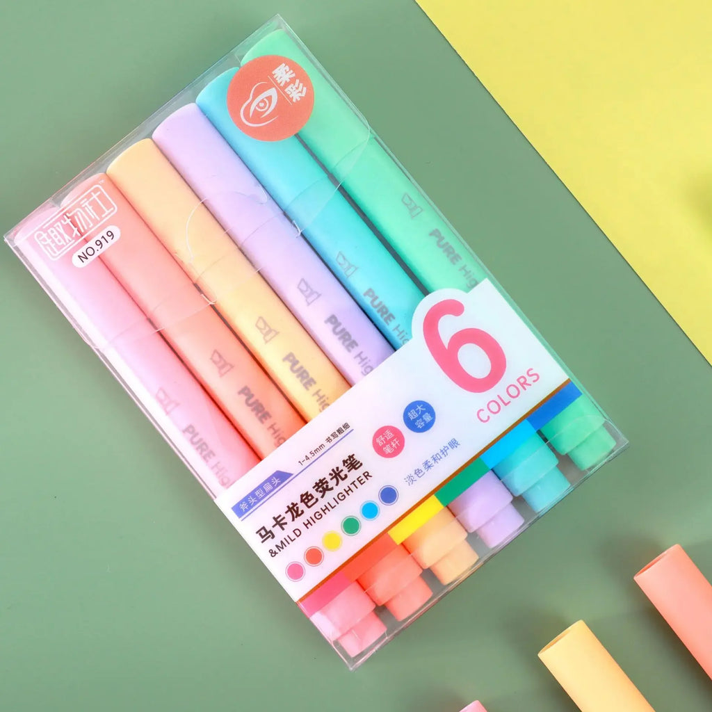 Lot de 6 surligneurs aux couleurs pastel (style macaron)