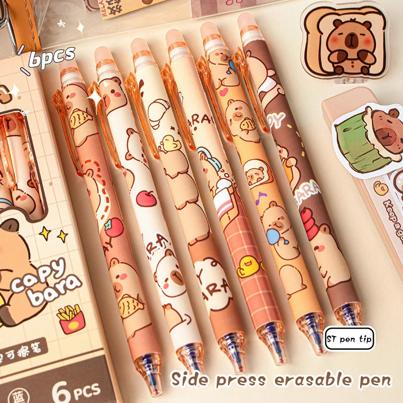 Stylos gel motif capybara – Lot de 6 stylos
