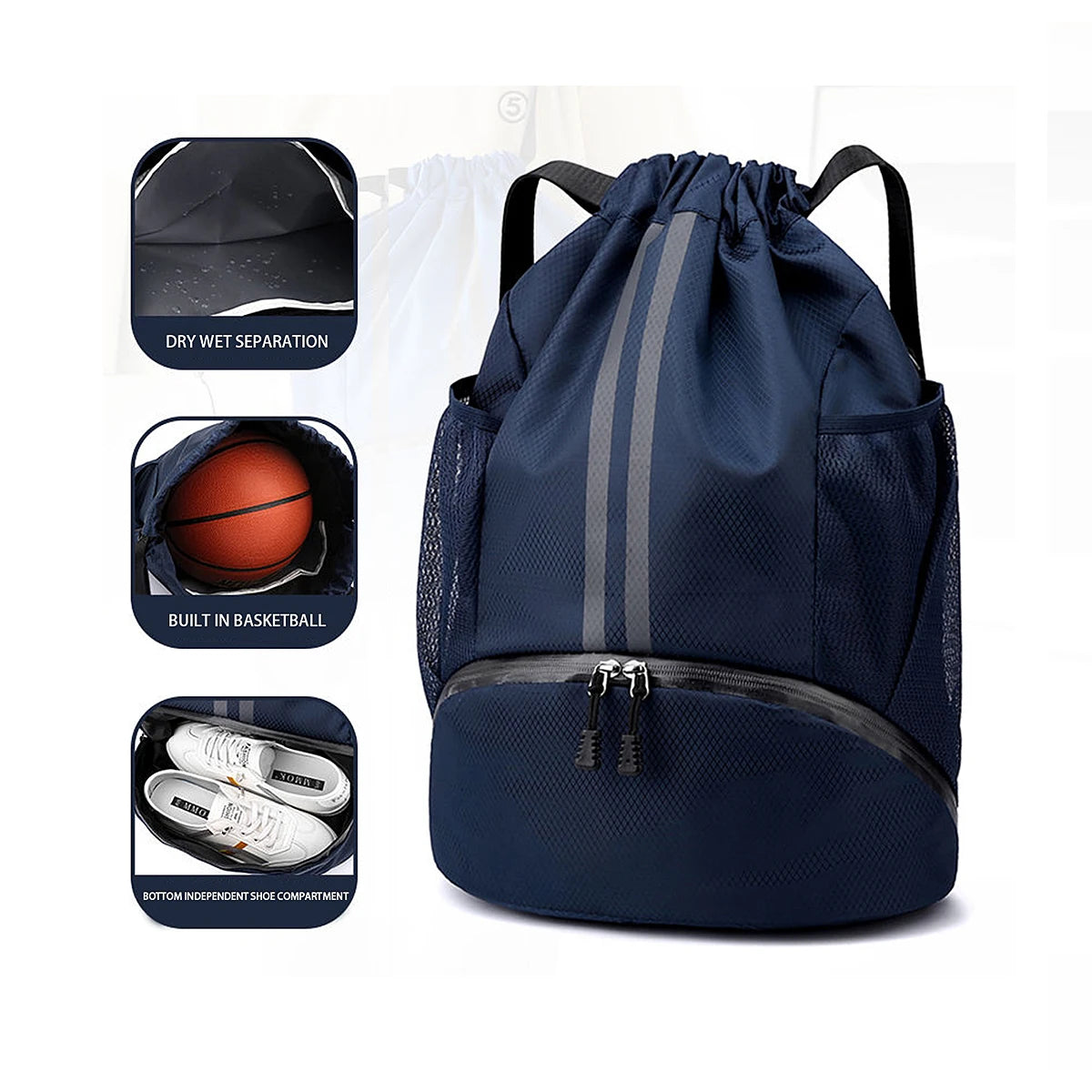 Sac de basketball, sac de natation, sac de rangement femme à séparation sec/humide, sac à dos à cordon pour entraînement
