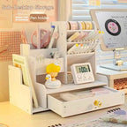 Porte-stylos et crayons en bois, organisateur de bureau avec étagères, accessoires de rangement pour bureau, bibliothèque et bureau à domicile