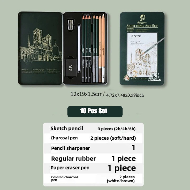 Ensemble de crayons de dessin (10, 12 ou 19 pièces) – Crayons à esquisse, graphite et fusain