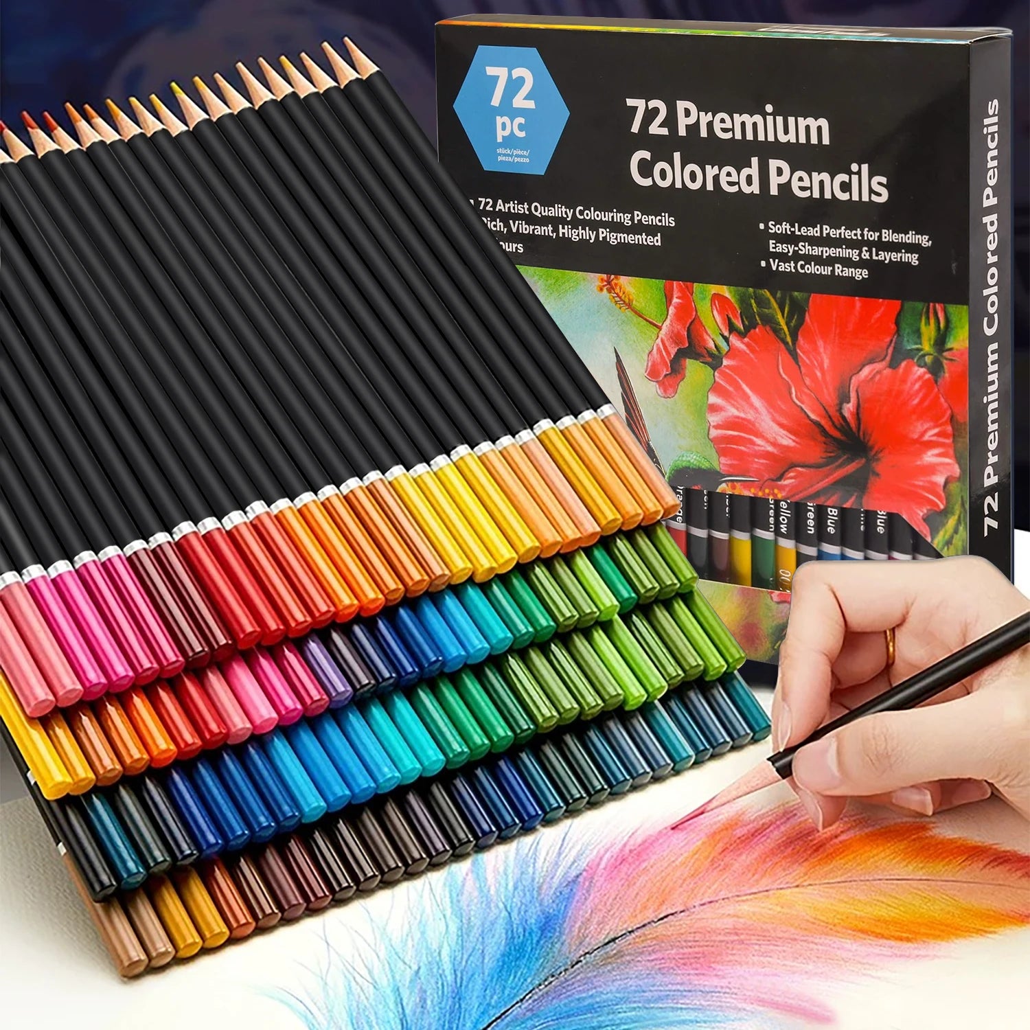 Coffret de 180 crayons de couleur  – Crayons à base d'huile non toxiques pour le dessin d'art, l'esquisse et le coloriage