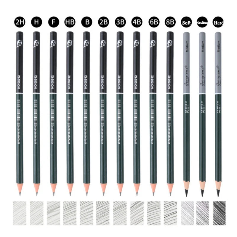 Ensemble de crayons de dessin (10, 12 ou 19 pièces) – Crayons à esquisse, graphite et fusain