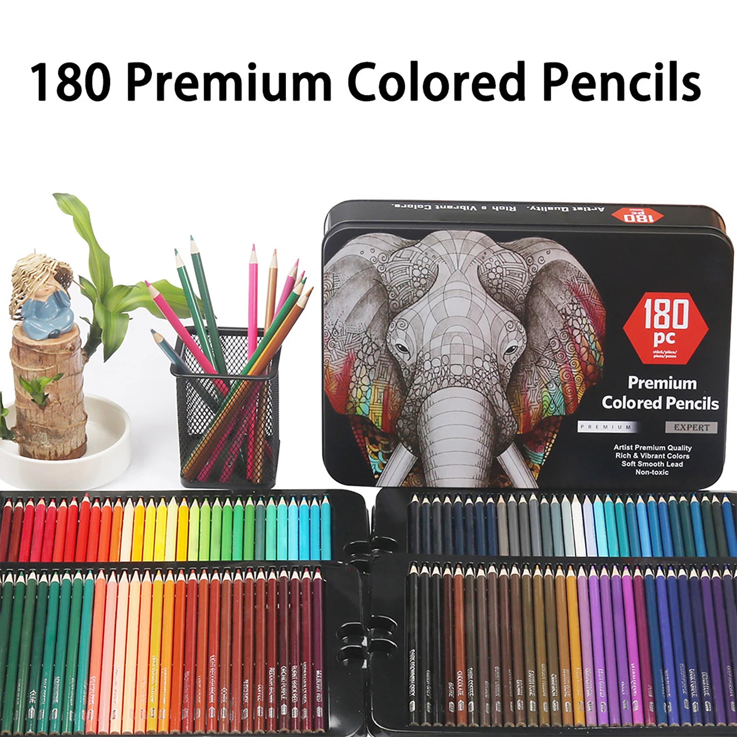 Coffret de 180 crayons de couleur  – Crayons à base d'huile non toxiques pour le dessin d'art, l'esquisse et le coloriage