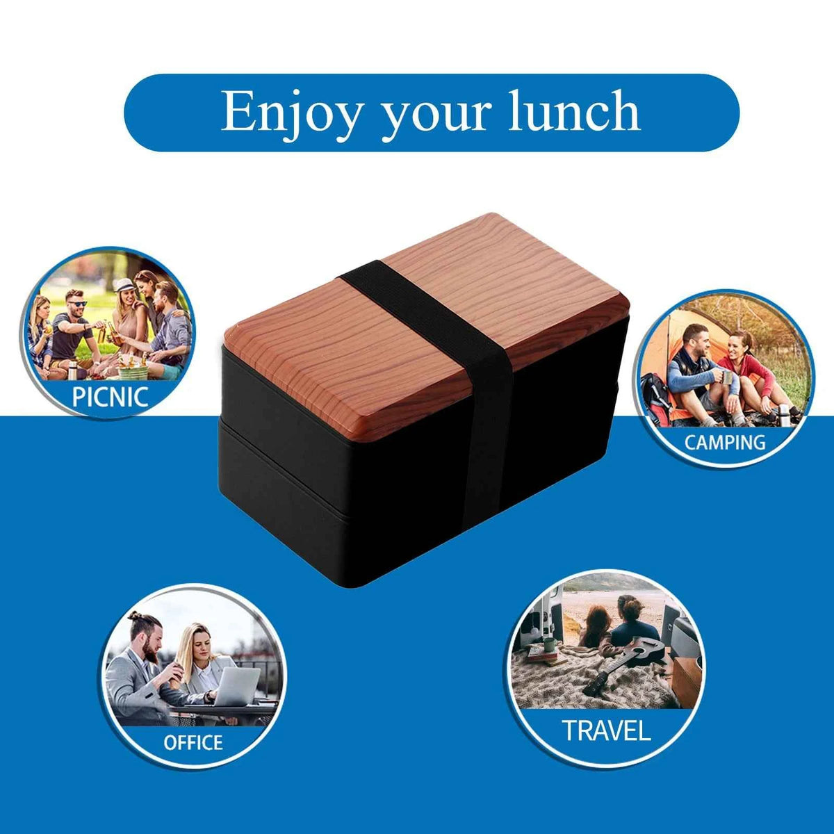 Boîte à lunch compartimentée Untior, style Bento japonais, double compartiment, passe au micro-ondes, pour pique-nique, portable, pour enfants et travailleurs de bureau