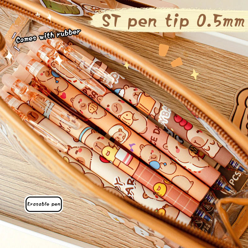 Stylos gel motif capybara – Lot de 6 stylos