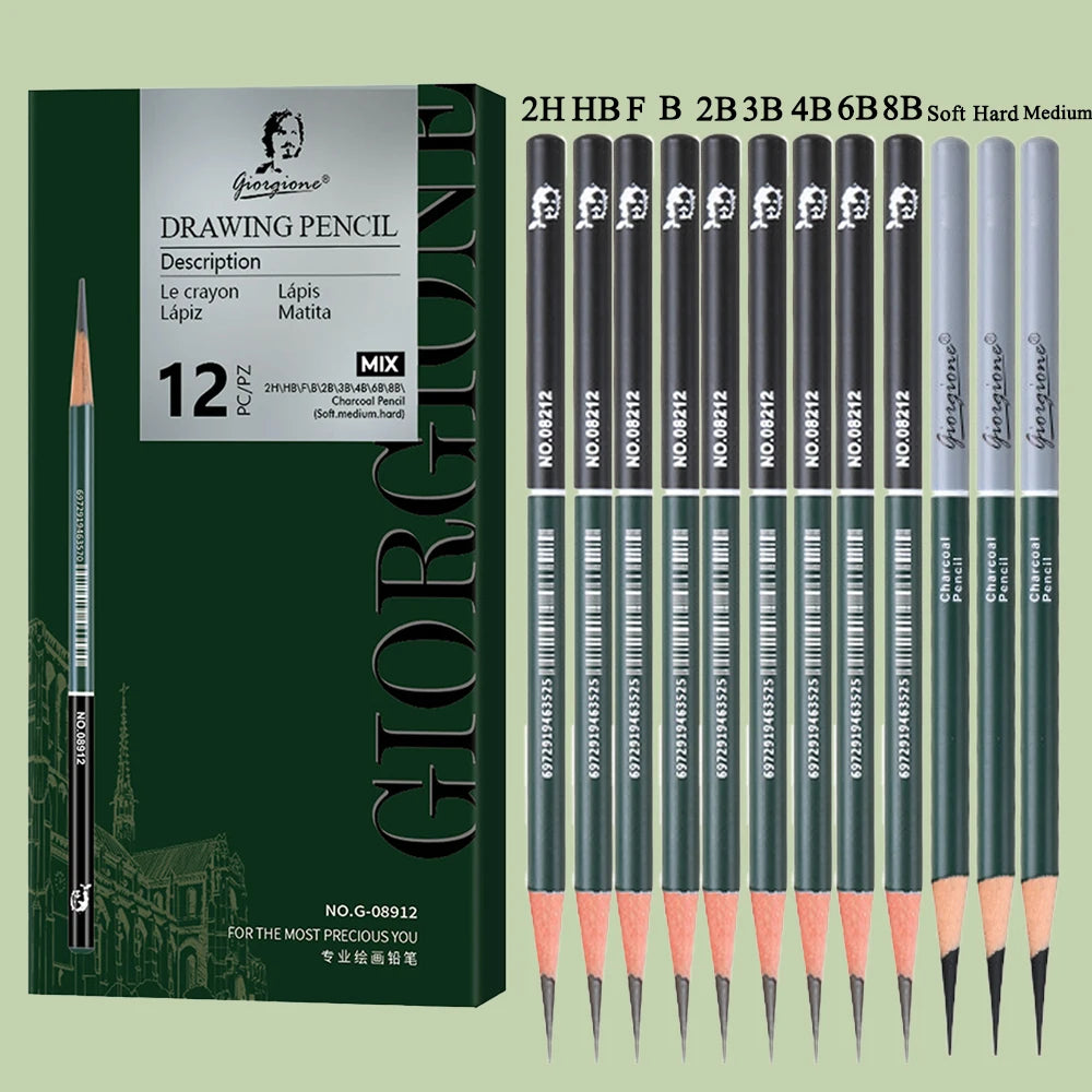 Ensemble de crayons de dessin (10, 12 ou 19 pièces) – Crayons à esquisse, graphite et fusain