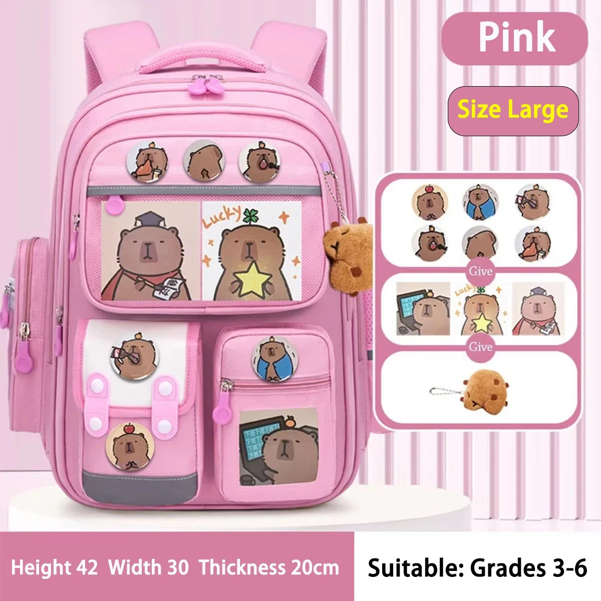 Sac à dos scolaire Capybara imperméable et grande capacité