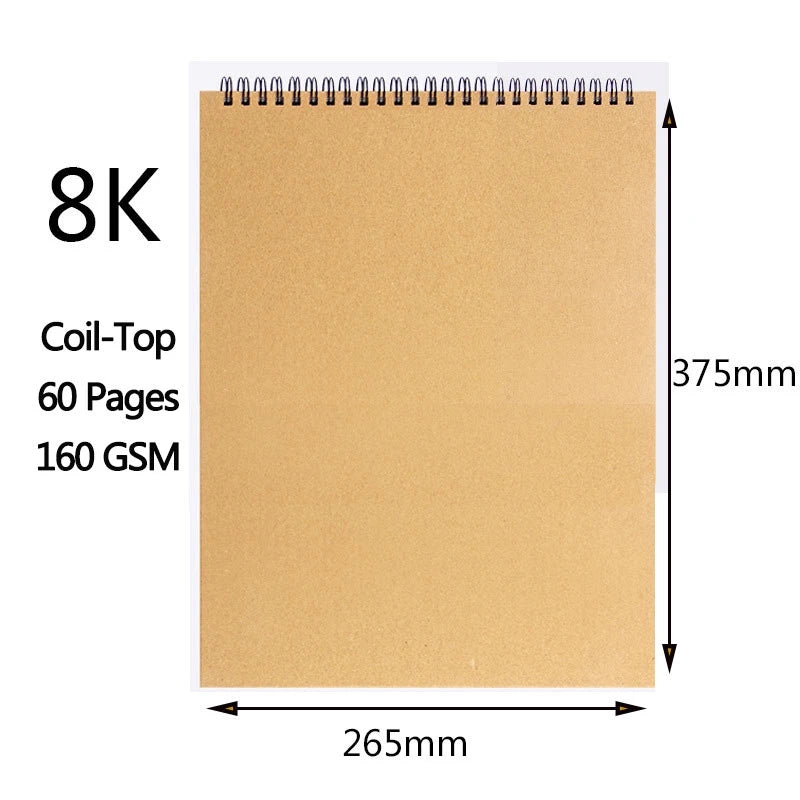 Carnet de croquis (formats A3/A4/A5/8k/16k) à papier épais 160 g/m²