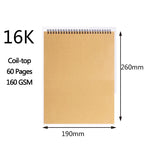 Carnet de croquis (formats A3/A4/A5/8k/16k) à papier épais 160 g/m²