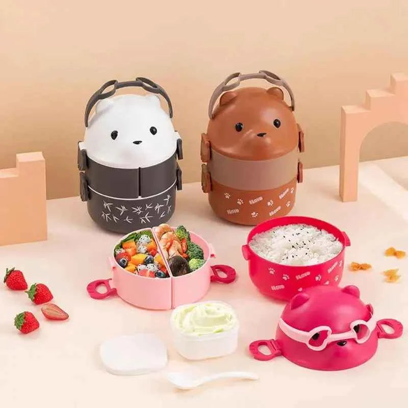 Boîte à bento thermique, empilable, portable, boîte à lunch mignonne pour enfants motif dessin animé, double compartiment