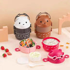 Boîte à bento thermique, empilable, portable, boîte à lunch mignonne pour enfants motif dessin animé, double compartiment