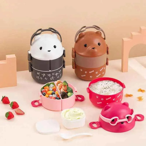 Boîte à bento thermique, empilable, portable, boîte à lunch mignonne pour enfants motif dessin animé, double compartiment