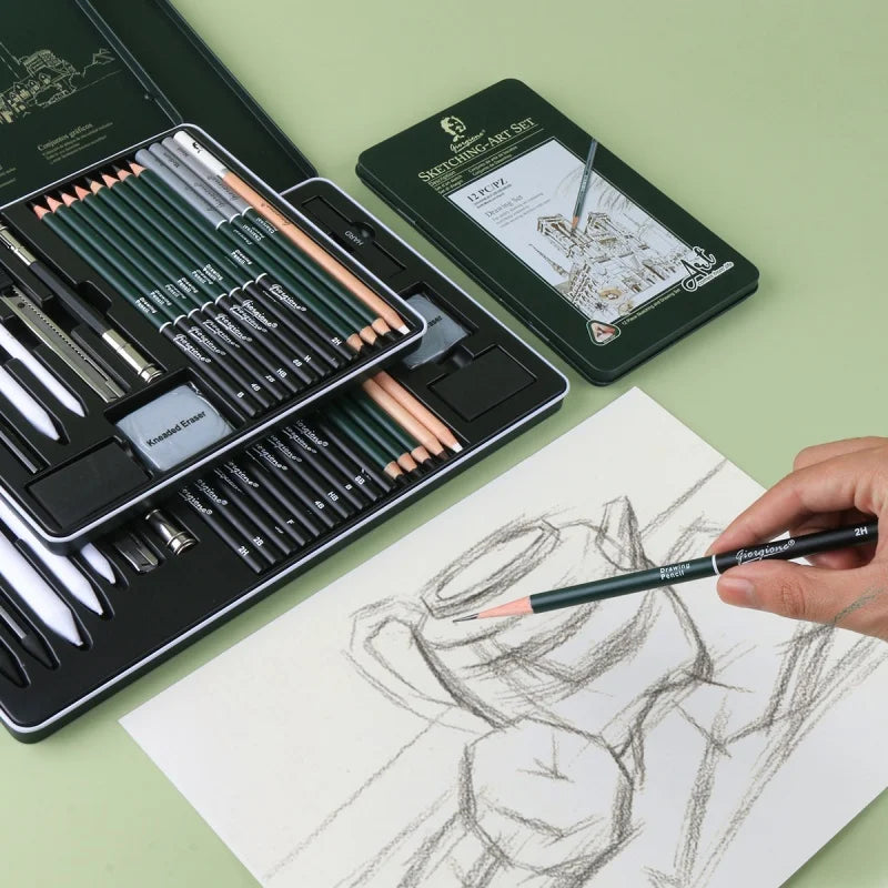 Ensemble de crayons de dessin (10, 12 ou 19 pièces) – Crayons à esquisse, graphite et fusain