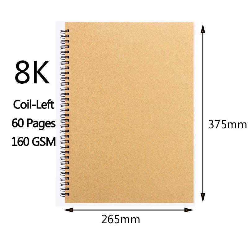 Carnet de croquis (formats A3/A4/A5/8k/16k) à papier épais 160 g/m²
