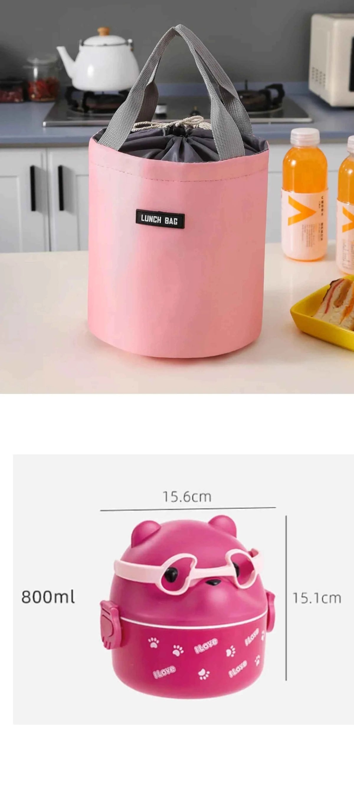 Boîte à bento thermique, empilable, portable, boîte à lunch mignonne pour enfants motif dessin animé, double compartiment