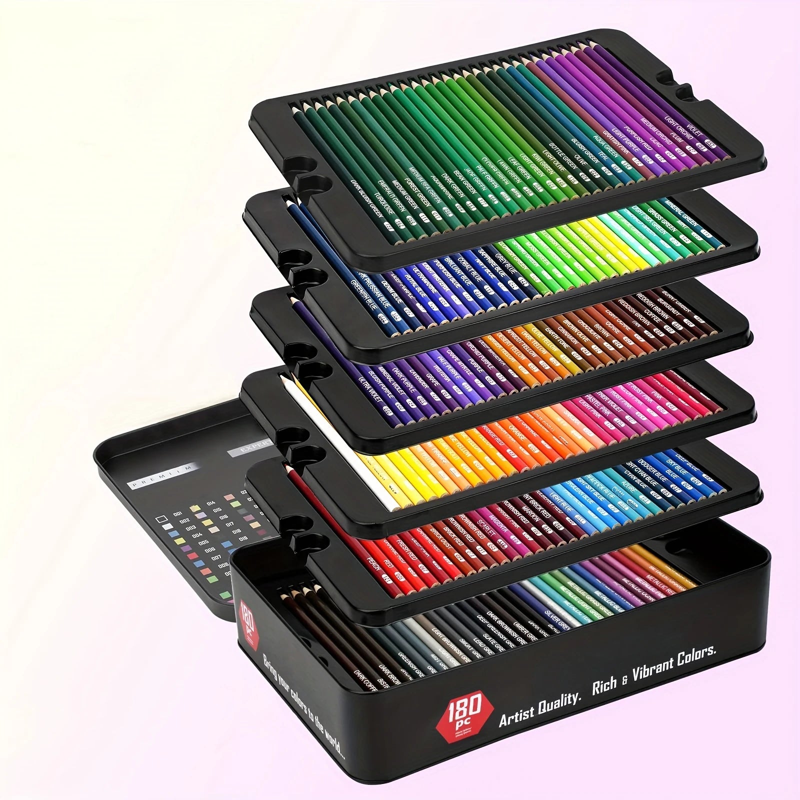 Coffret de 180 crayons de couleur  – Crayons à base d'huile non toxiques pour le dessin d'art, l'esquisse et le coloriage