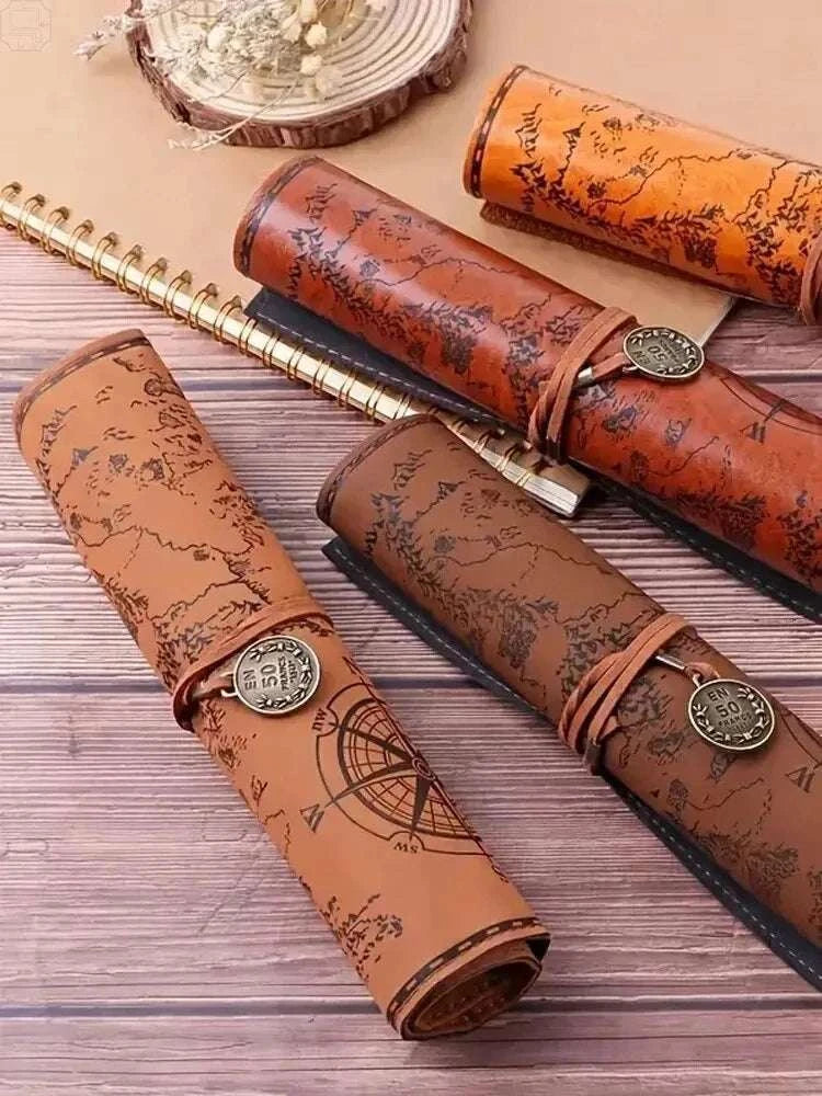 Astuccio arrotolabile vintage «Mappa del tesoro» – custodia in pelle