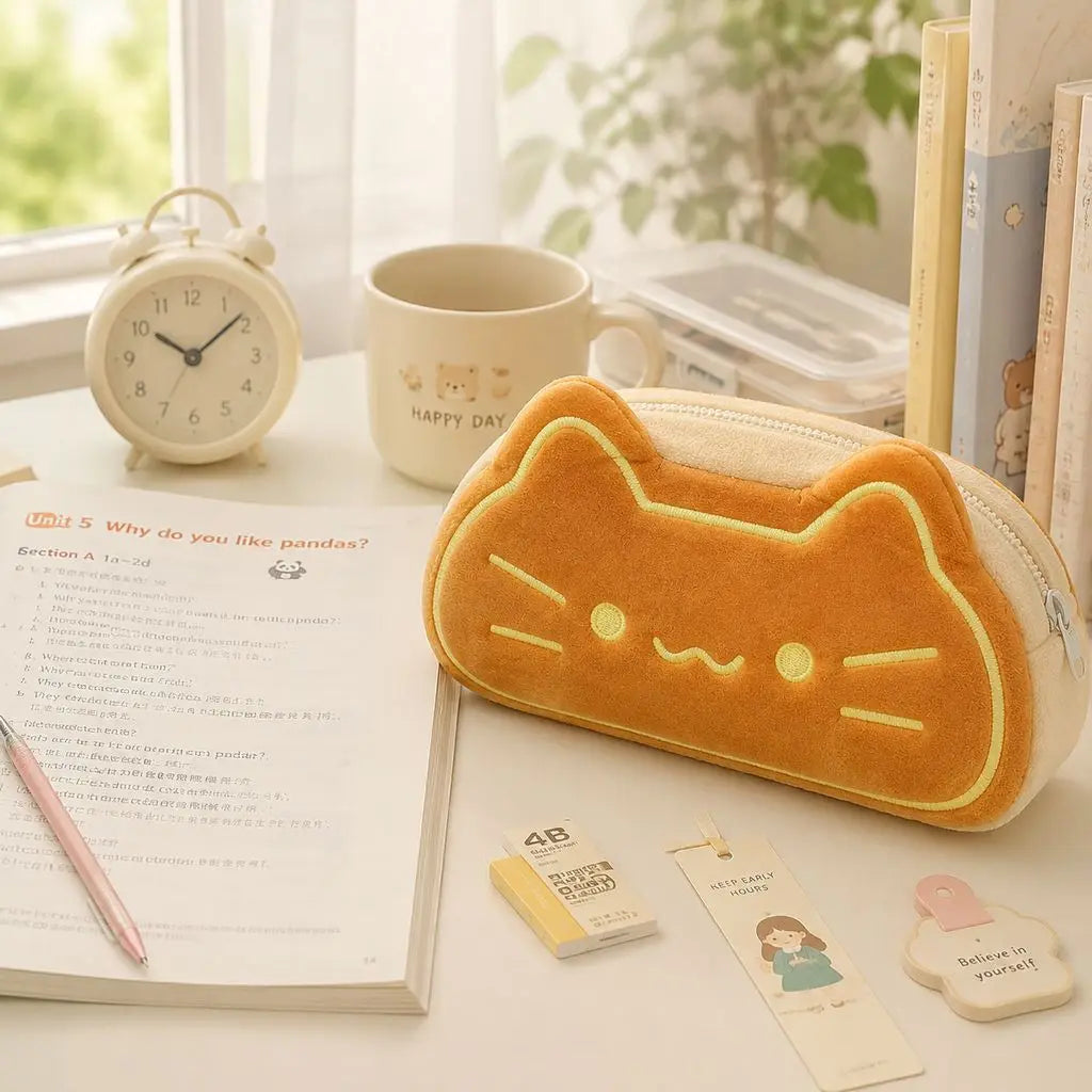 Trousse à papeterie kawaii motif chat – pour les amoureux de capybaras