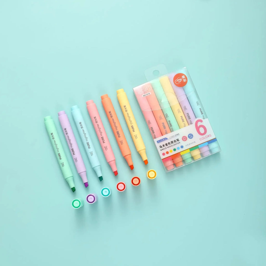 Lot de 6 surligneurs aux couleurs pastel (style macaron)