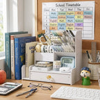 Porte-stylos et crayons en bois, organisateur de bureau avec étagères, accessoires de rangement pour bureau, bibliothèque et bureau à domicile