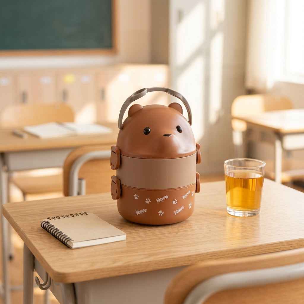 Boîte à bento thermique, empilable, portable, boîte à lunch mignonne pour enfants motif dessin animé, double compartiment