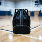 Drawstring sports backpack — Gym floor lifestyle | Generated by Modelize